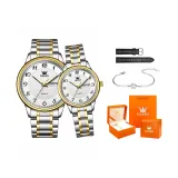 Стальной ремешок с белым циферблатом [Коробка + Браслет + Кожаный ремешок]