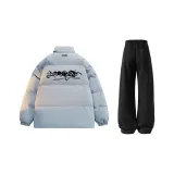 Светло-синий хлопковый пуховик + черные штаны с флисовой подкладкой