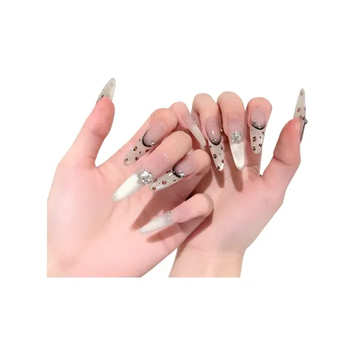 T Z Шампанское Мусс Роскошь Crushed Ромб Леопардовый принт Кошачий глаз False Nail Миндаль Длинный Телесный Градиентный