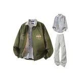 Армейский зеленый + светло-серый [брюки] + желтая рубашка в клетку