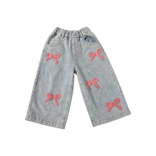 SHIBU Детский Модный Стиль 5111 Полотенце Вышитое с Бантом Джинсы Синий Предшкольные Джинсы