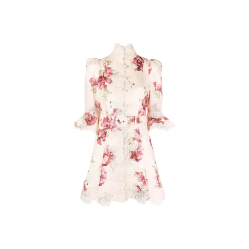 Zimmermann Короткое платье с короткими рукавами женское цвет экрю