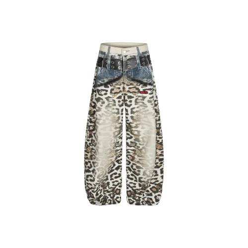 HOKLV Леопардовый принт С подарками Съемный Safety Pin Унисекс Джинсы