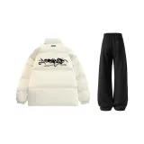 Хаки хлопковый пуховик + черные штаны с флисовой подкладкой