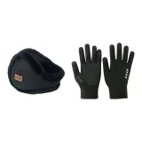 Черные наушники с меховыми накладками + черная перчатка