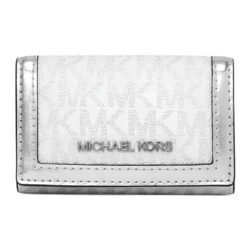 MICHAEL KORS Jet Set Travel Покрытый холст Key Pouch Маленький Женский Оптический белый и Серебряный