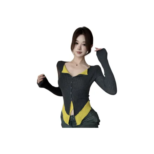 TXGN Темно-серый и Желтый Женский Трикотаж