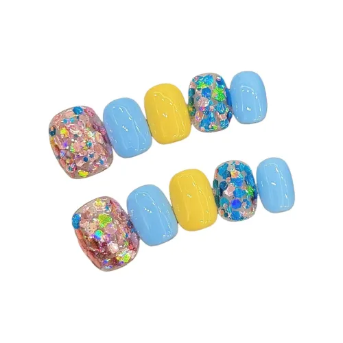 Yun Yue Joe Минималистский стиль Весна Русалка False Nail Короткий Круглый Дофаминовая одежда Jump Цвет Блестки 15mm