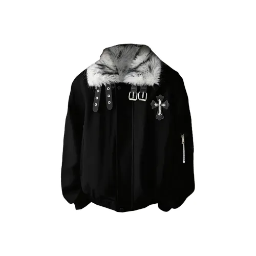 W9H2 Черный Крест Меховой воротник Унисекс Пуховики