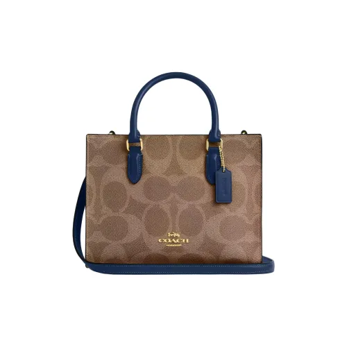 COACH Maggie Покрытый холст Тоут Сумка Маленькая Женская Коричневая и Синяя