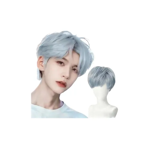 GLUNA Ice Blue Gray Differential Crushed Lid Мужская Перука Высокая Температура Пряжа