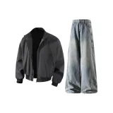 Чёрный топ + синие штаны