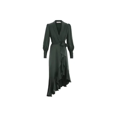 Zimmermann Зеленые Женские Длинные Платья с Длинными Рукавами