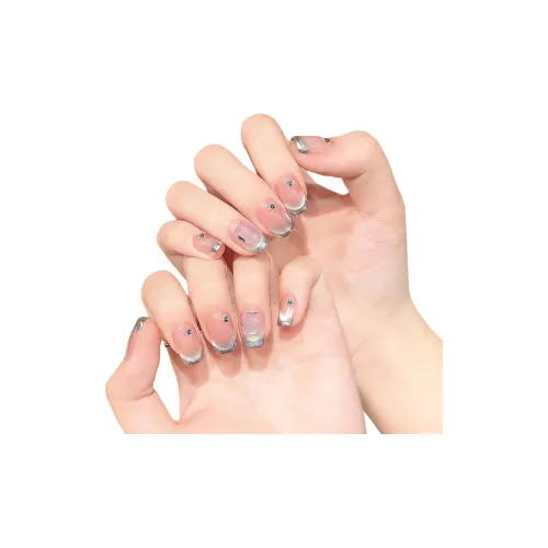 Yun Yue Joe Морская соль Мята Французский Улыбка Кошачий глаз False Nail Короткий LADDER Голубой и розовый Градиентный Стиль Инстаграм 15мм