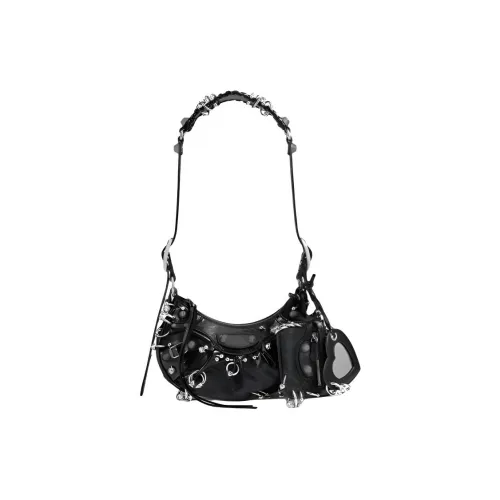 Balenciaga Le Cagole Перфорированная Сумка из Тёплой Овчины Fine Grained Сумка через плечо Мини Женская Черная