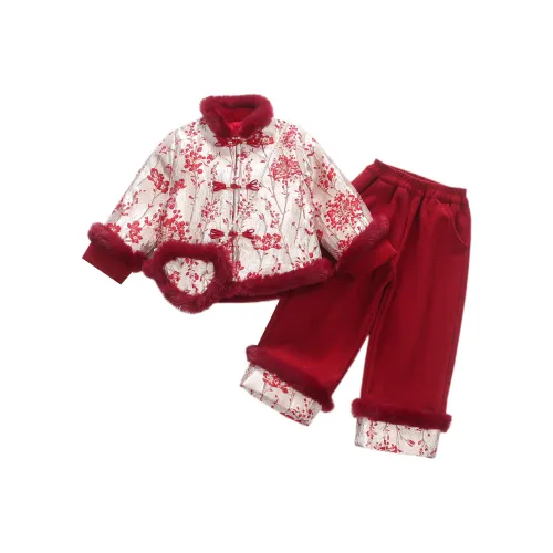 TELENT Красный Цветущая слива Китайский стиль Набор с Сумка KIDS Костюмы в стиле Тан
