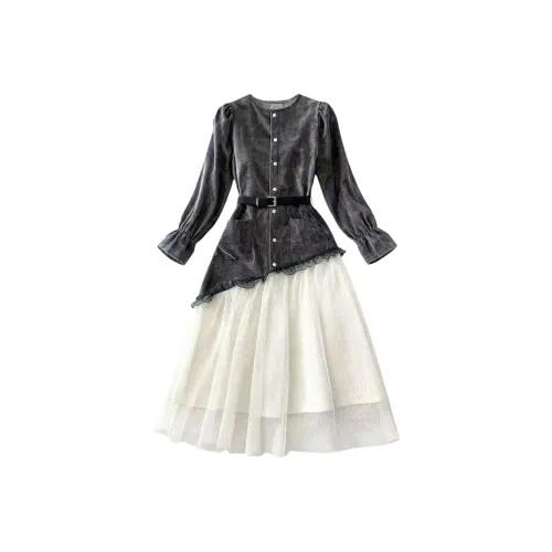 MORRIEPARK Серый Женские Длинные Платья с Длинными Рукавами