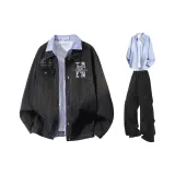 Серый+Синий Рубашка+Черные Штаны