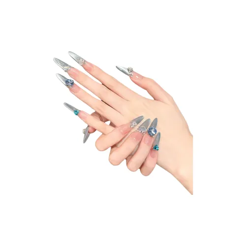 Yun Yue Joe Sapphire French Side Light Cat Eye False Nail Tapered Long Gradient Flashing