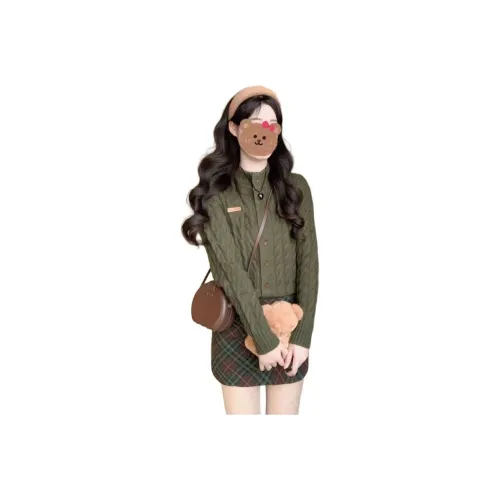 EFCR Клетчатая юбка + зеленый свитер женские комплекты с юбкой