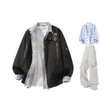 Чёрная+Светло-Синяя Рубашка+Светло-Серые Штаны