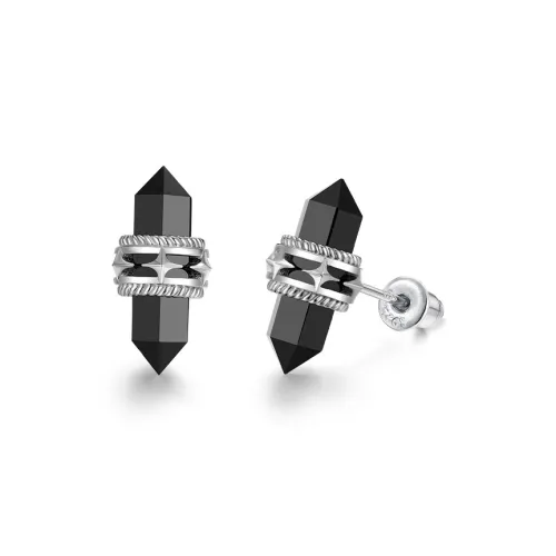 SINCE YOU Серьги-гвоздики из черного агата Унисекс