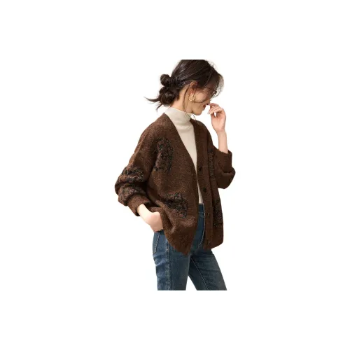 MOHANYIMEI Черный кофе Кардиган Женские Свитера