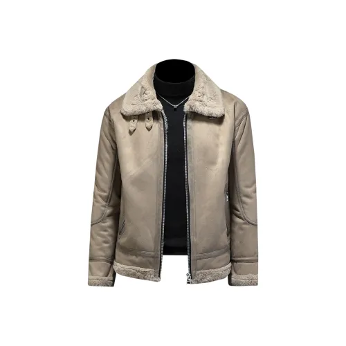 OGQG Серый Мужская Кожаная Куртка