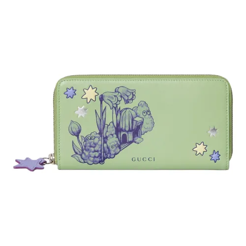 GUCCI Yuko Higuchi Коллаборация Кожа Кошелек Женские Светло-зеленый и Светло-фиолетовый