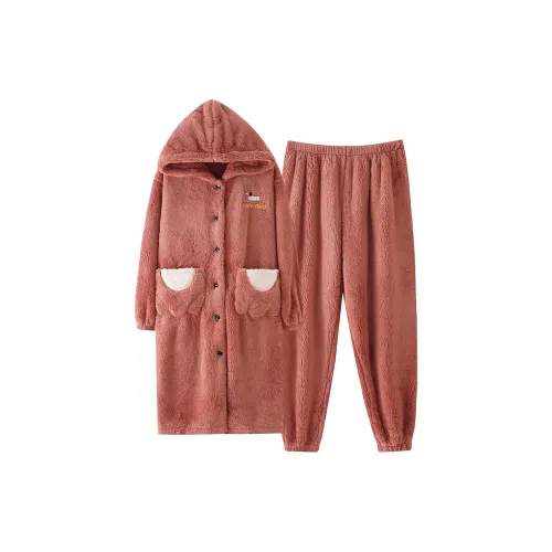 CAOBENCHUSE Кирпичный Красный Женский Пижамный Комплект