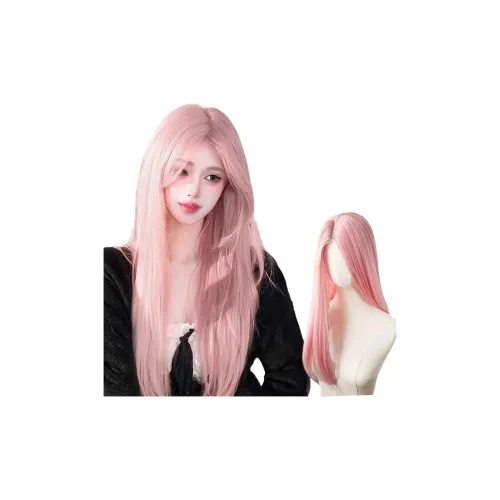 GLUNA Лолита Forehead Lace CENTER Разделённая Чёлка Длинные Прямые Волосы Женская Перука Розовая