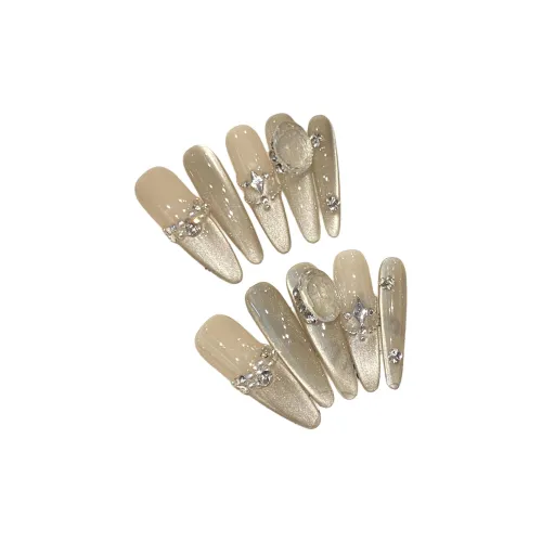 Yun Yue Joe Широкий Свет Кошачий глаз Жемчужный Французский Цепочка с Бриллиантами False Nail Острый Тип Телесный Градиентный Flashing