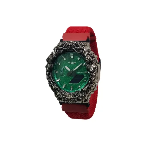 Vickit Octagonal Farmhouse Oak Collection Кварцевый механизм Нейлоновый ремешок Часы Мужские Зеленый циферблат