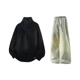 Чёрный + Желтый Грязь Джинсы с Флисовой Подкладкой