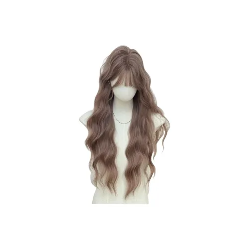 FYOSEE Пастельно-розовый Водная рябь Ровная чёлка Яйцо Rolls Женская Перука Высокая температура Пряжа Длинные волнистые