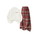 [Thickened и с флисовой подкладкой] Di-Chang Металлическая этикетка K Экрю + Однотонная Красная клетка