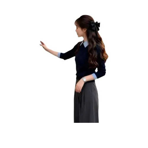 MORii Темно-синий Mock Двухкомпонентный комплект Женская трикотажная одежда