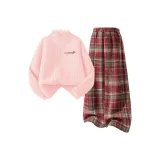 [Thickened и с флисовой подкладкой] Di-Chang Металлическая этикетка K Светло-розовый + Однотонная Красная клетка