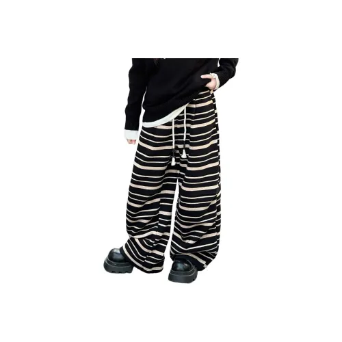 Marcolor Молоко Кофейный Полосатый Флисовые Подкладочные Штаны Школьные Вязаные Спортивные Штаны