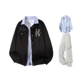 Чёрная+Синяя рубашка + Светло-серые штаны