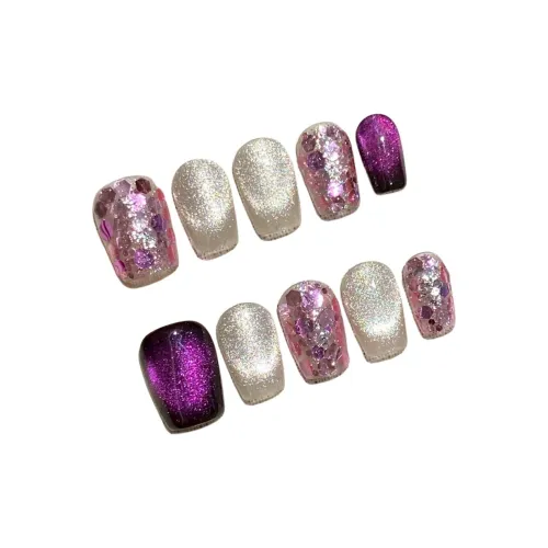 Yun Yue Joe СтеллаЛу'S Элегантность And Элегантность False Nail Миндаль Короткий LADDER Фиолетовый Однотонный Блестки