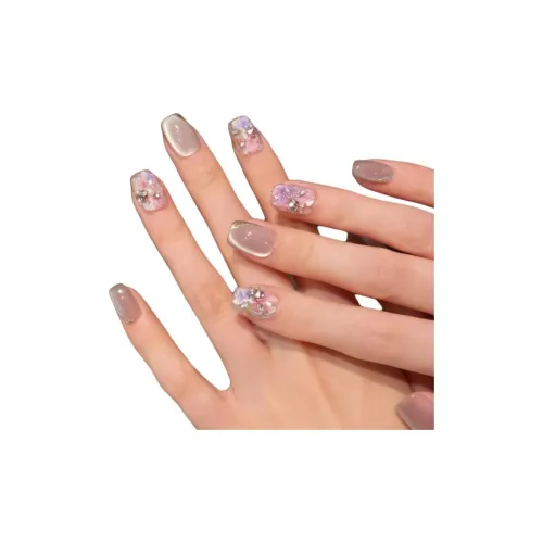 Yun Yue Joe Цветочный Любовь Whispers Сушеный Цветочный Дизайн Стеклянные Бусины False Nail Короткий Квадрат Мягкий Градиентный Coquette 15мм