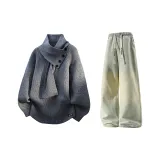 Серый + Желтый Грязь Джинсы с Флисовой Подкладкой