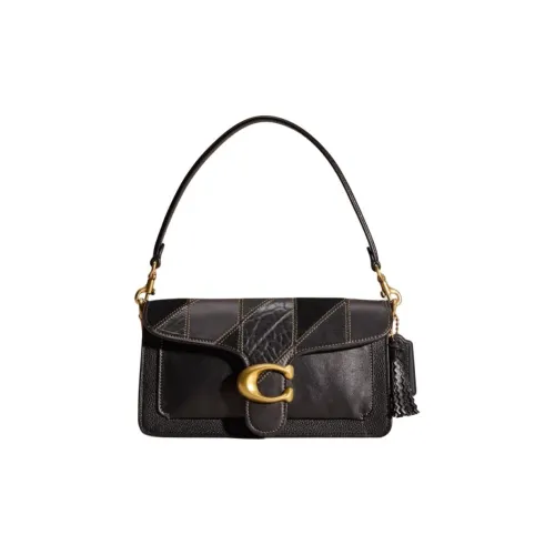 COACH Tabby Полированная кожа с галькой одно плечо сумка среднего размера женская коричневый и черный