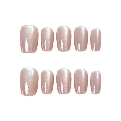 AIDINGQI Нежно-розовый Стекло Кошачий глаз Искра False Nail Короткий LADDER Телесный Градиентный 15mm