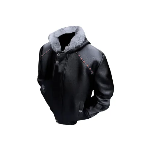 OPMY Черный [Satyr Mountain Fur-Lined Collar Collection] Унисекс Кожаные куртки