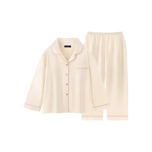 QTUR Облако Молоко Пудра Длинные рукава С подкладками Женские Пижамные комплекты