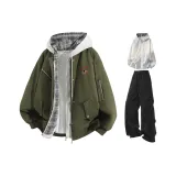 Армейский зеленый + Светло-серый свитшот + Черные штаны