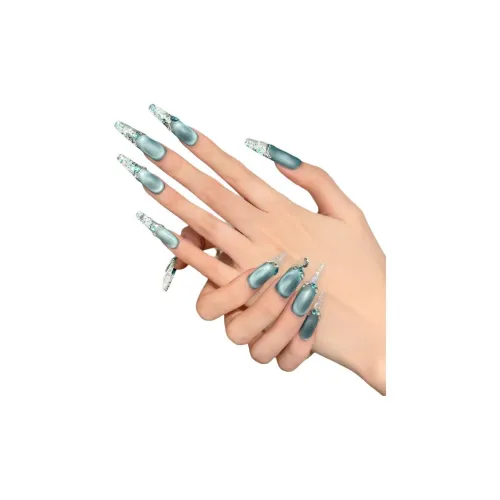 Yun Yue Joe Oceanic Melody Glacier French Matte Cat Eye False Nail Long Glacier Gradient Coquette