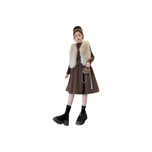 Guldoeleph Меховая отделка KNIT Платье Набор Школьный возраст Комплекты с юбкой